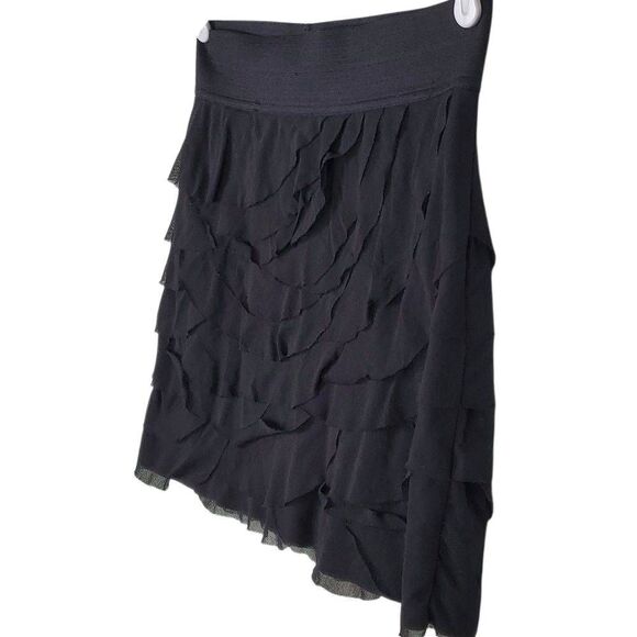Express Black Tier Mesh Mini Skirt Bandage Waist Scalloped Size Small - Picture 7 of 10